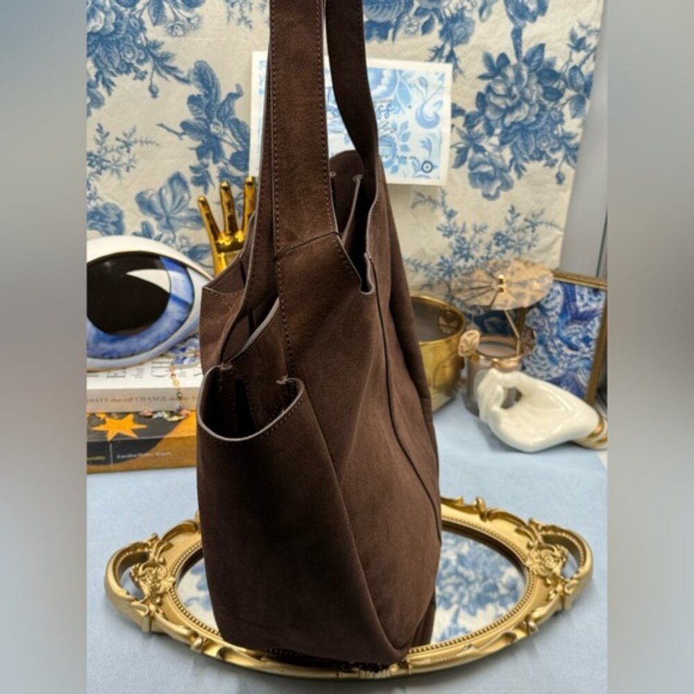 🆕 OROTON 🧿 NWT Emilia Tote Suede Bag, Chocolate Brown - Picture 3 of 16